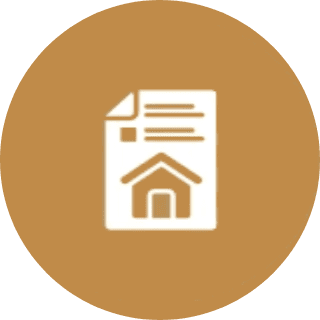 Icon of a document with a house symbol on a brown background.