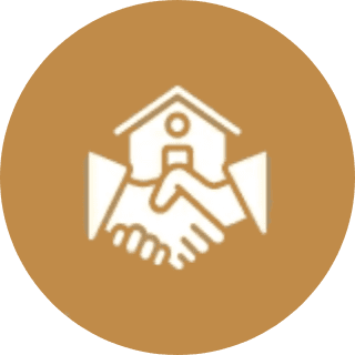 Logo with a handshake and house symbol, symbolizing agreement or partnership.